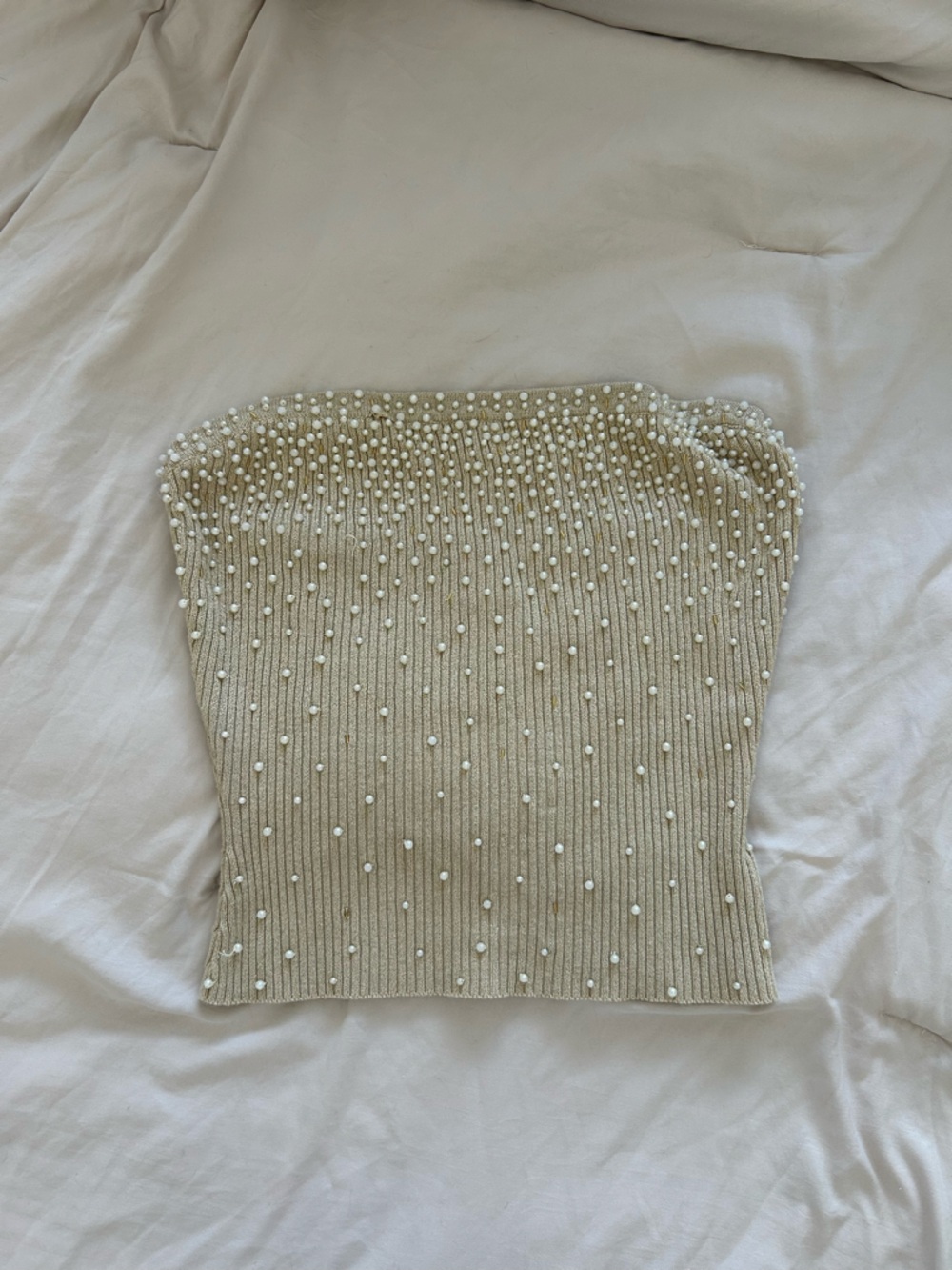 Cache Metallic Cream Ribbed Knit Top